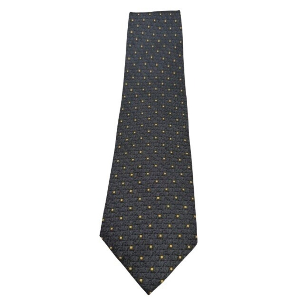 Ermenegildo Zegna Silk Tie Charcoal Gray Yellow Geometric Square Wide Made Italy